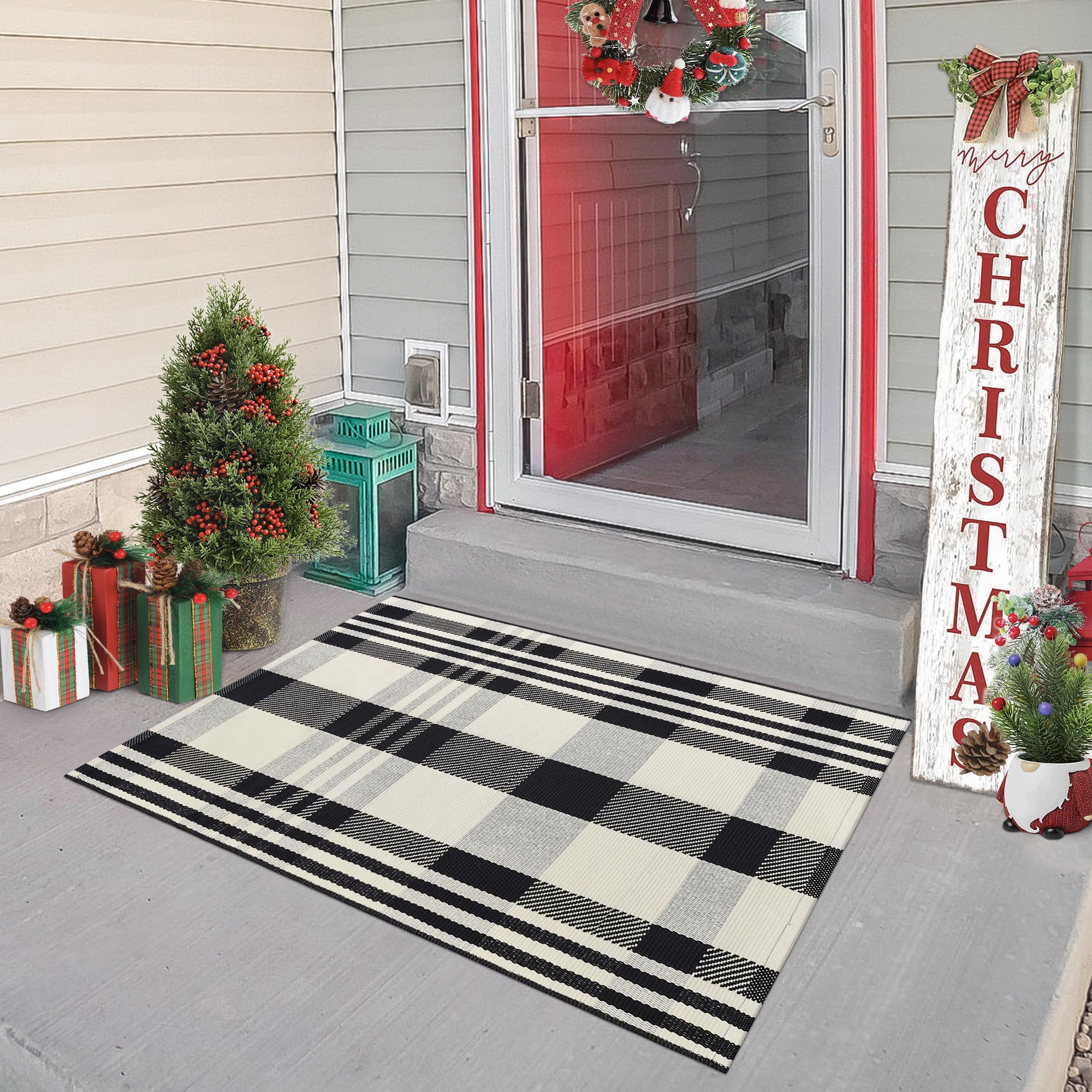 Amazon.com: Aoczes Buffalo Plaid Outdoor Rug 2x3 Cotton Woven Rug